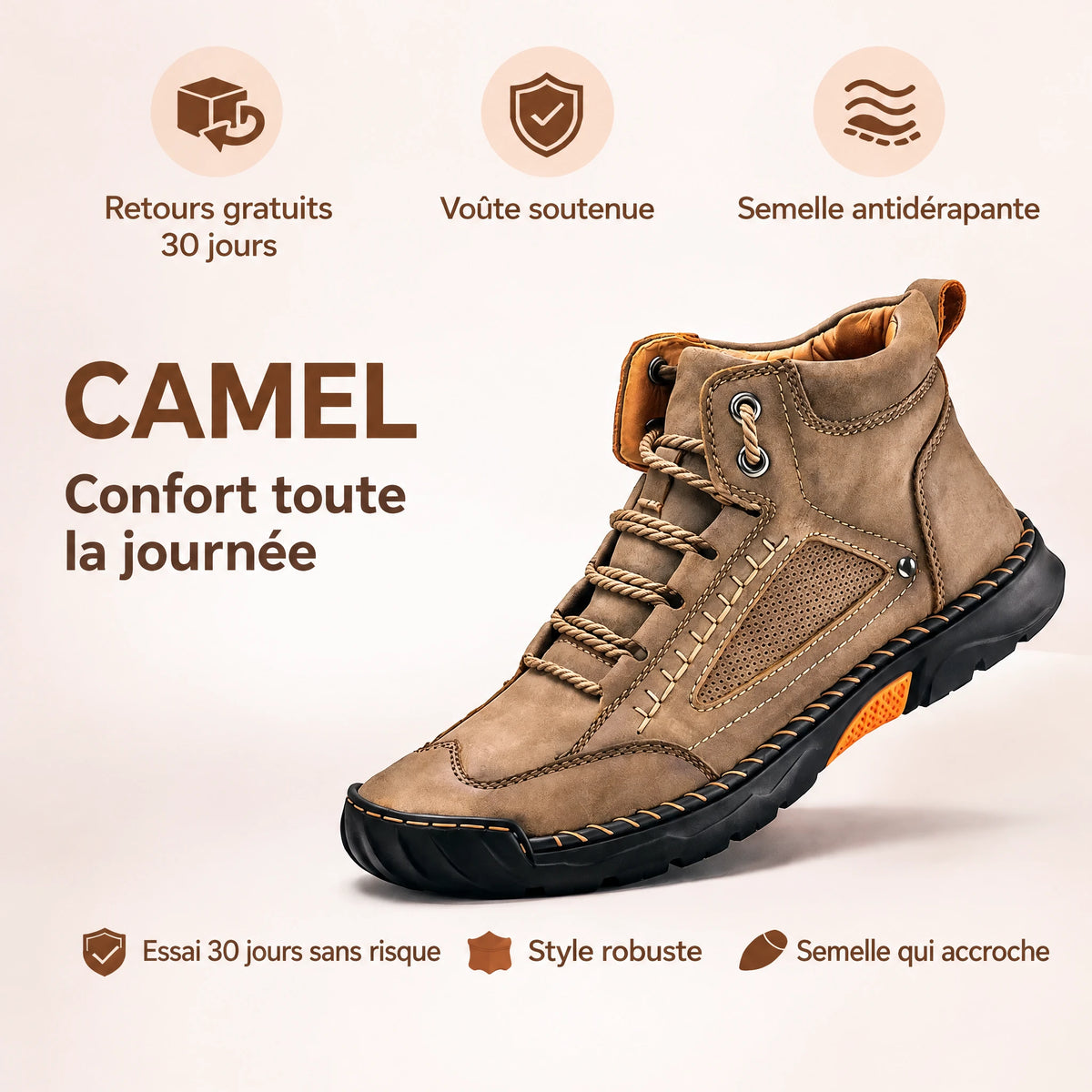Bottes confort camel, confort toute la journée