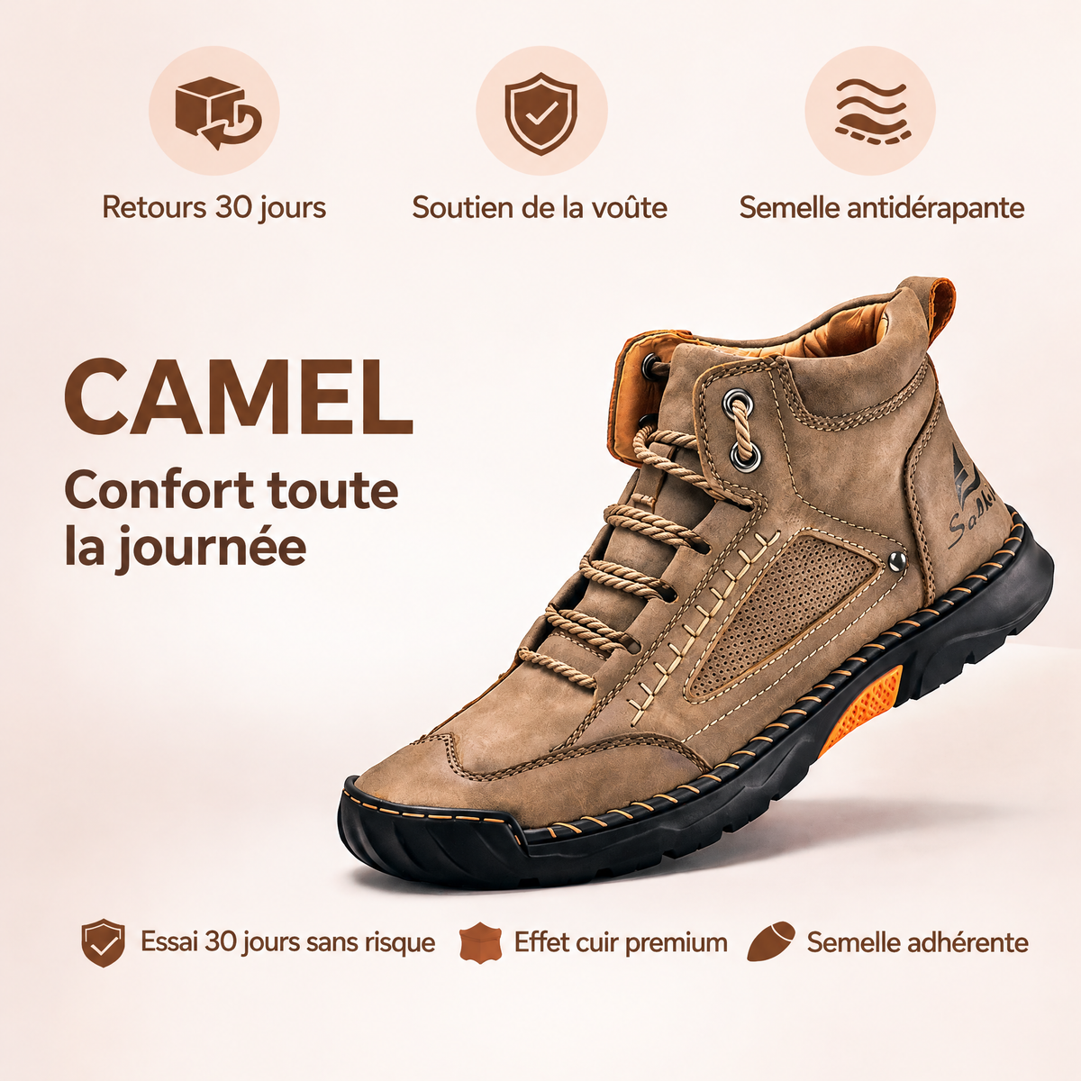 Bottes confort homme camel – confort toute la journée