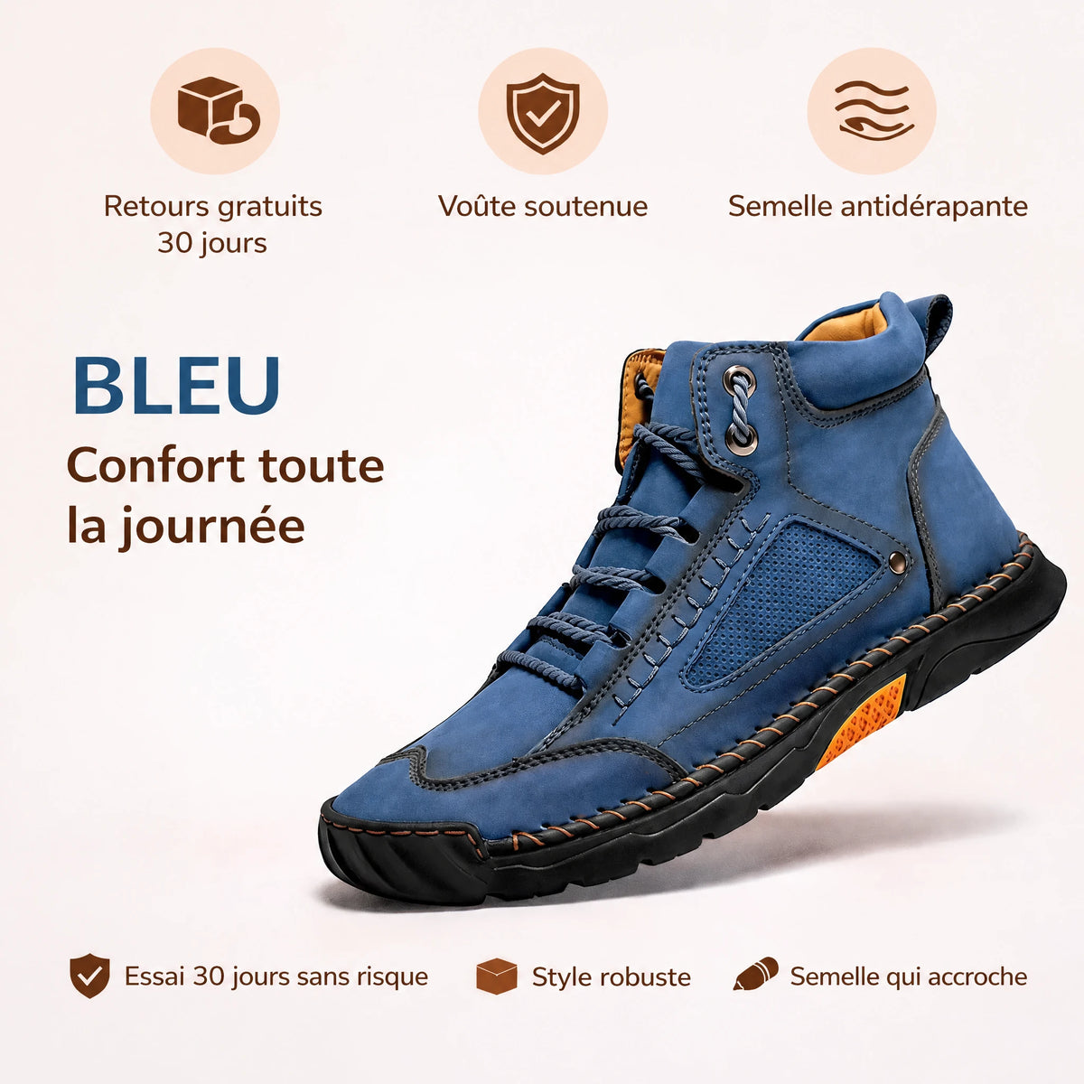 Bottes confort bleu, confort toute la journée
