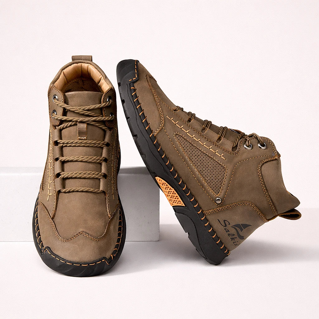 Bottes confort camel, vue de face et de côté
